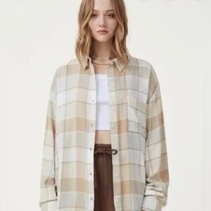 Cotton On Flannel Boyfriend Shirt Size S, Beige plaid 90’s grunge punk rock